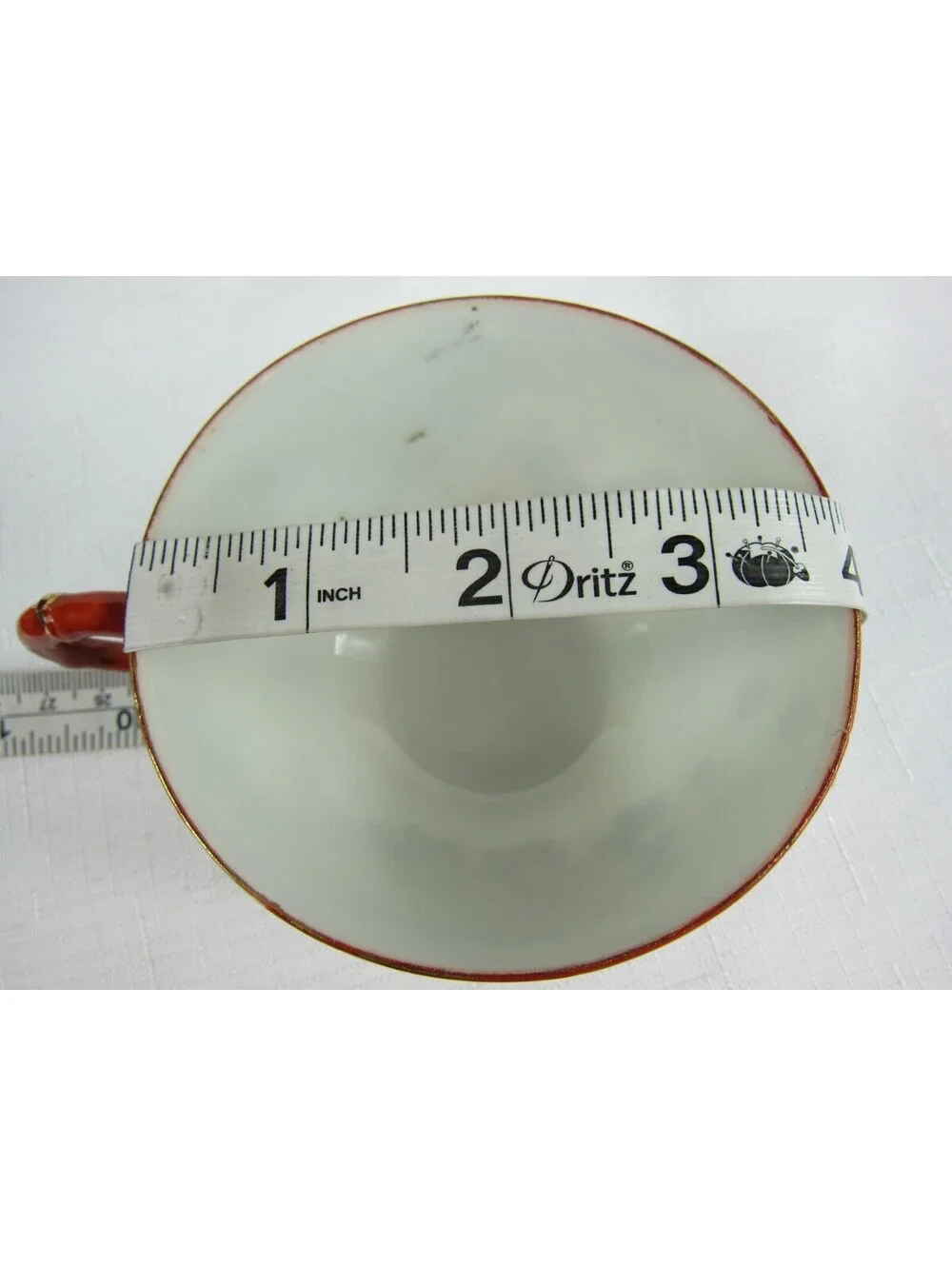 Antique Floral Red Pink Green & Gold Accent Tea Cup & Saucer Set Hand Painted